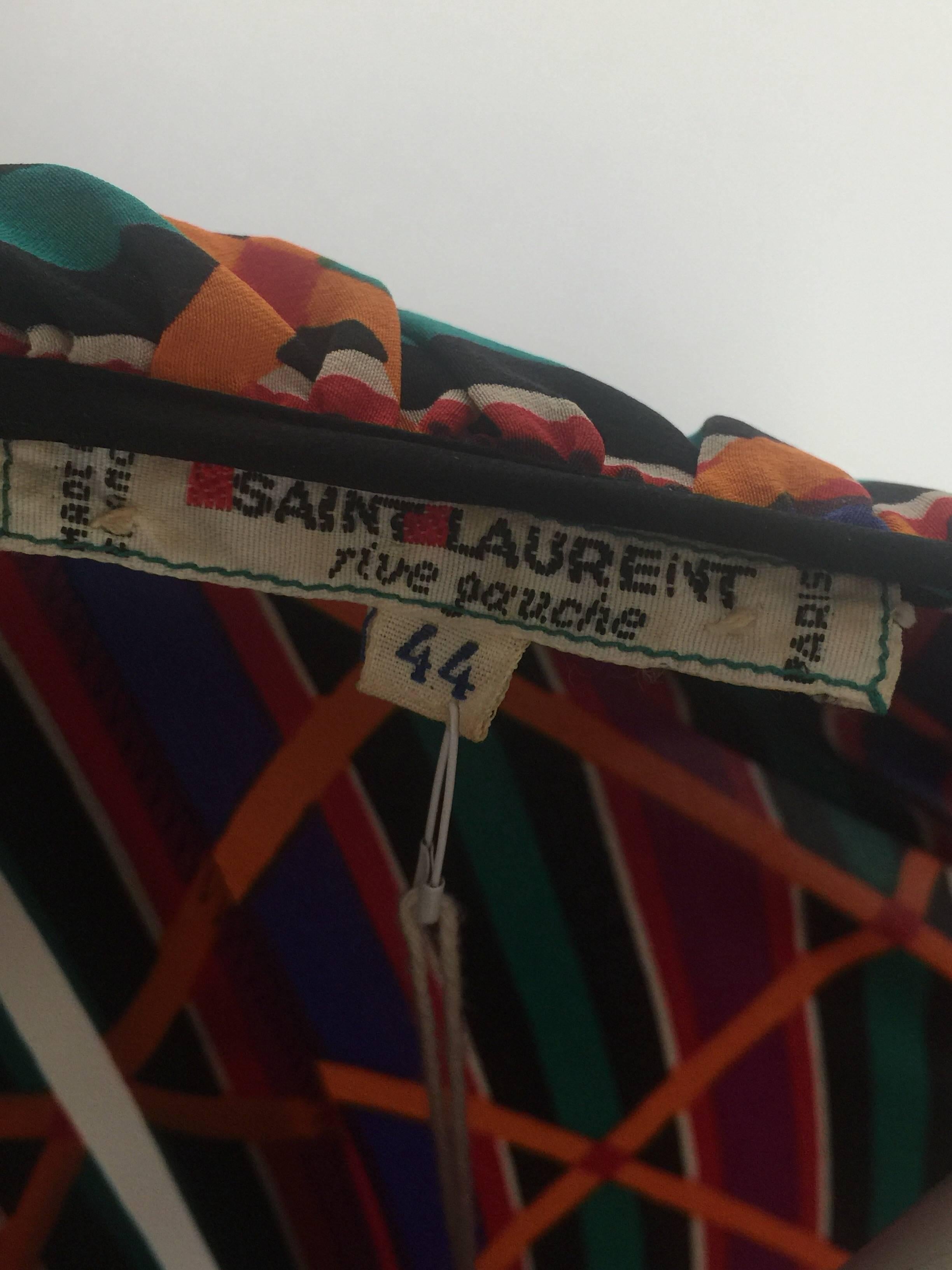 Yves Saint Laurent colorful ruffle collar and sleeve silk dress  For Sale 2