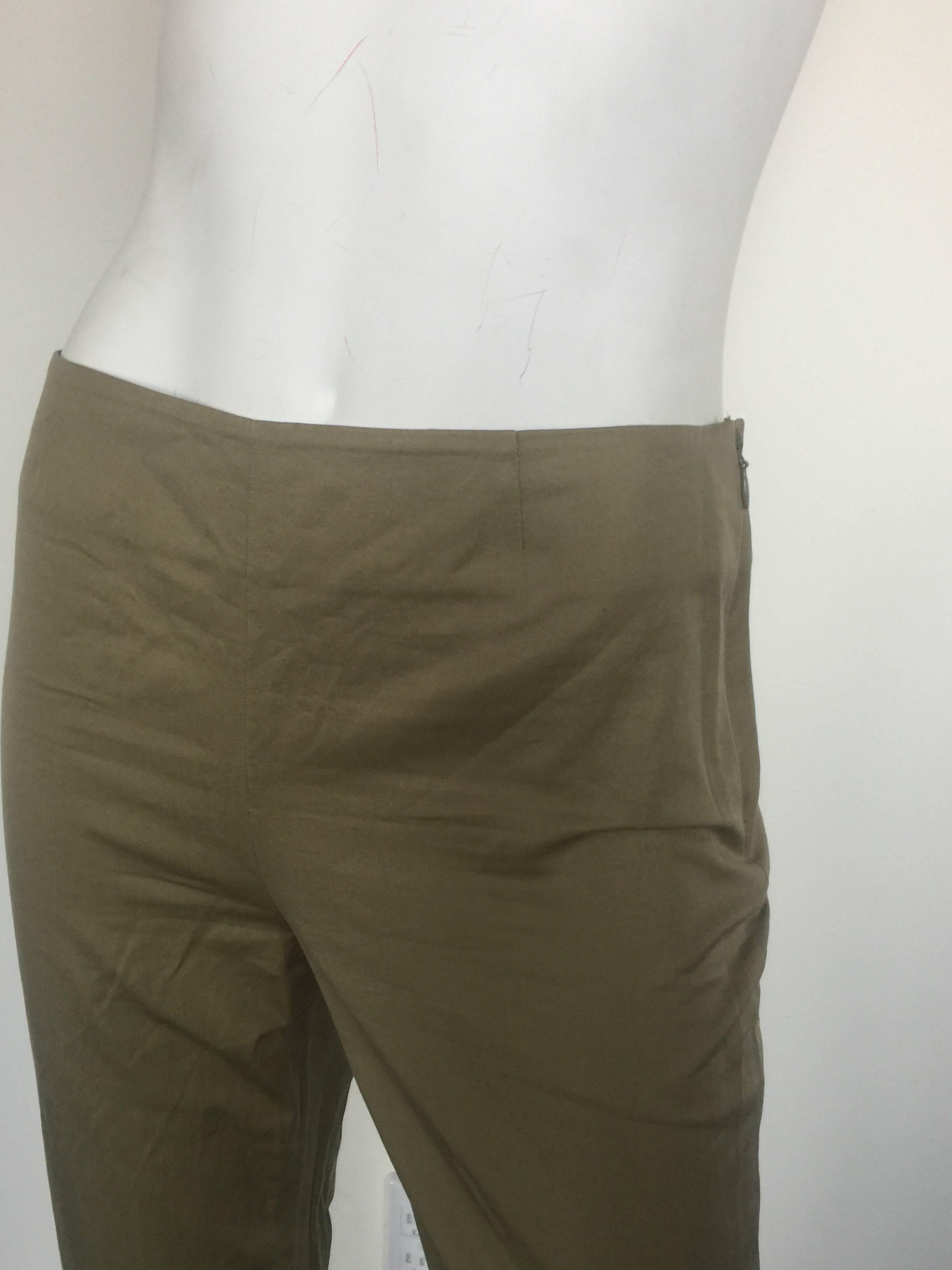 Gray Safari green high waisted pleated bell bottom pants  For Sale