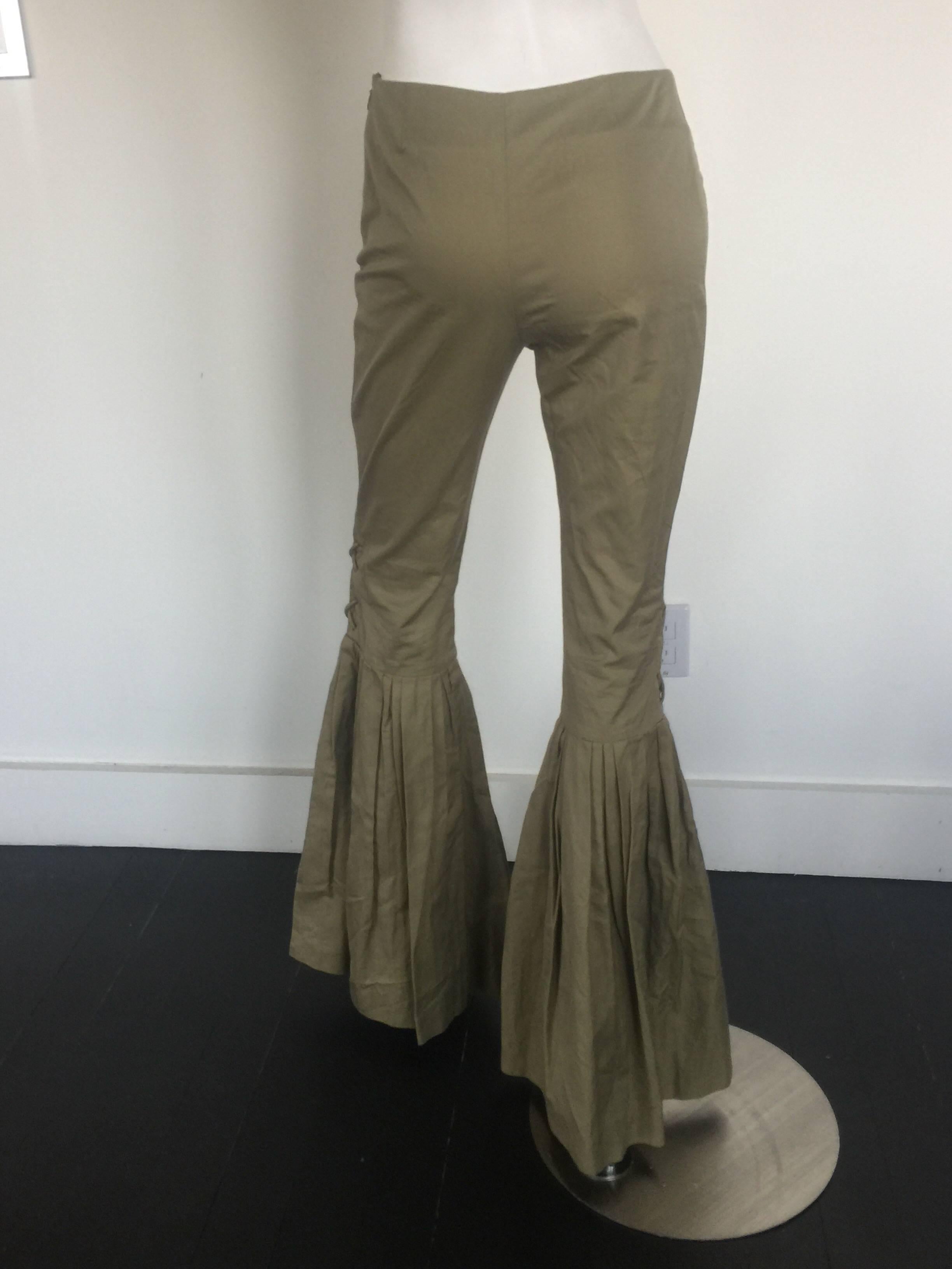 Women's or Men's Safari green high waisted pleated bell bottom pants  For Sale
