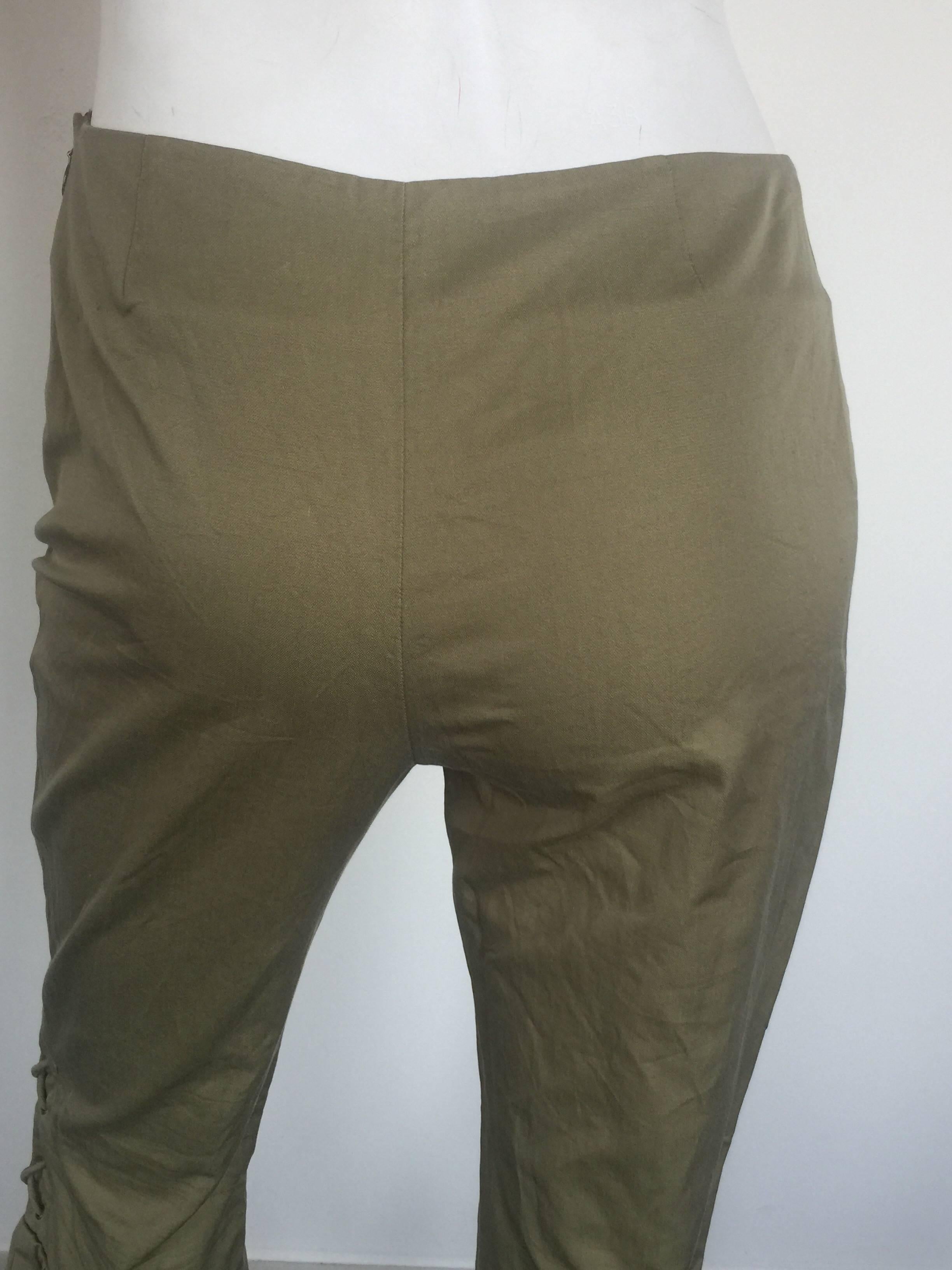 Safari green high waisted pleated bell bottom pants  For Sale 1