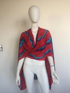 Red purple and teal silk printed poncho