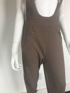 Thierry Mugler taupe knit overalls with stirrups