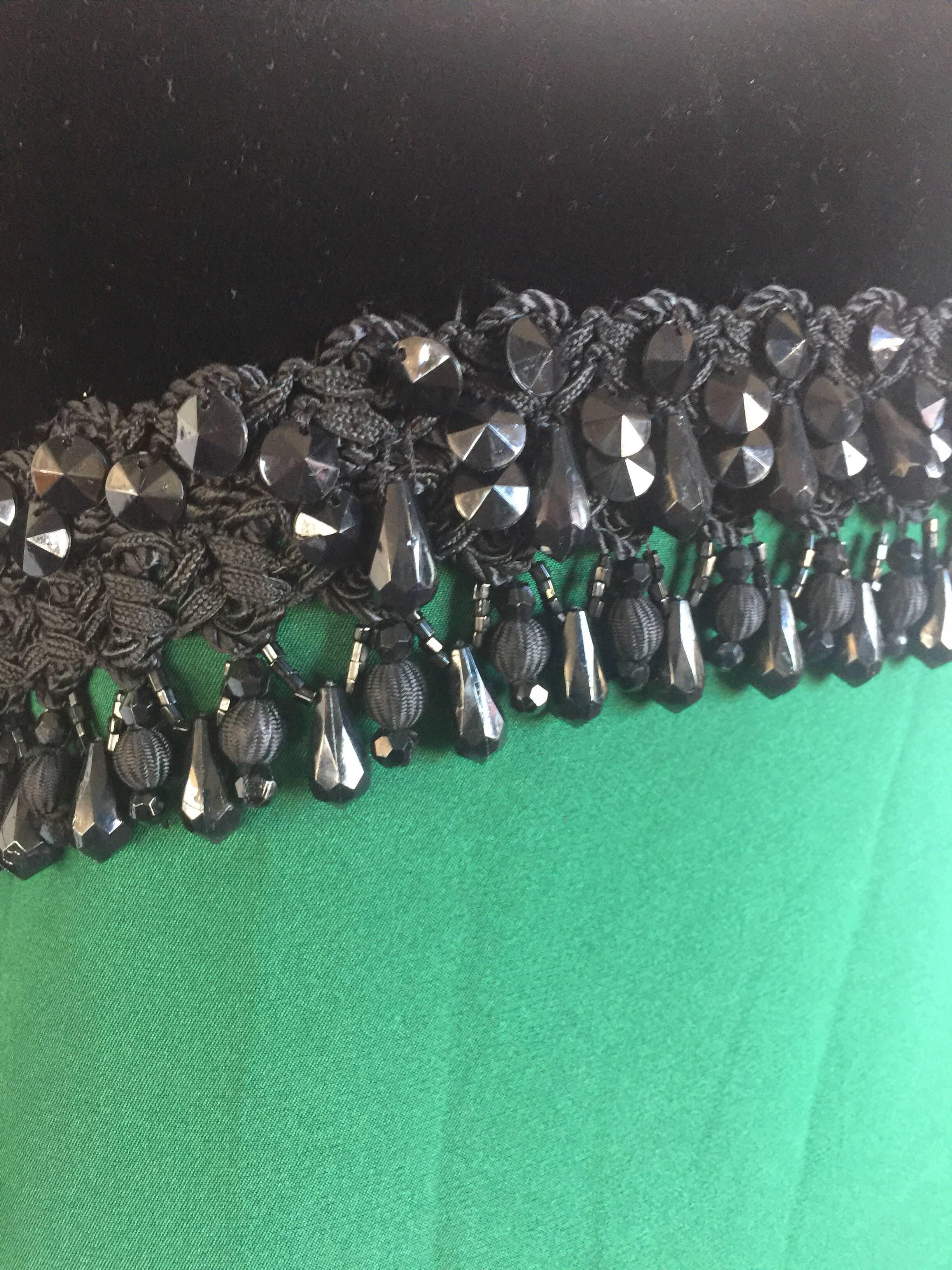 Black Oscar de la Renta velvet empire waist green silk gown  For Sale