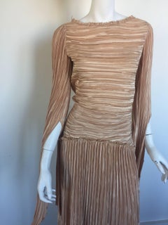 Mary McFadden nude draped sleeve pleated dress