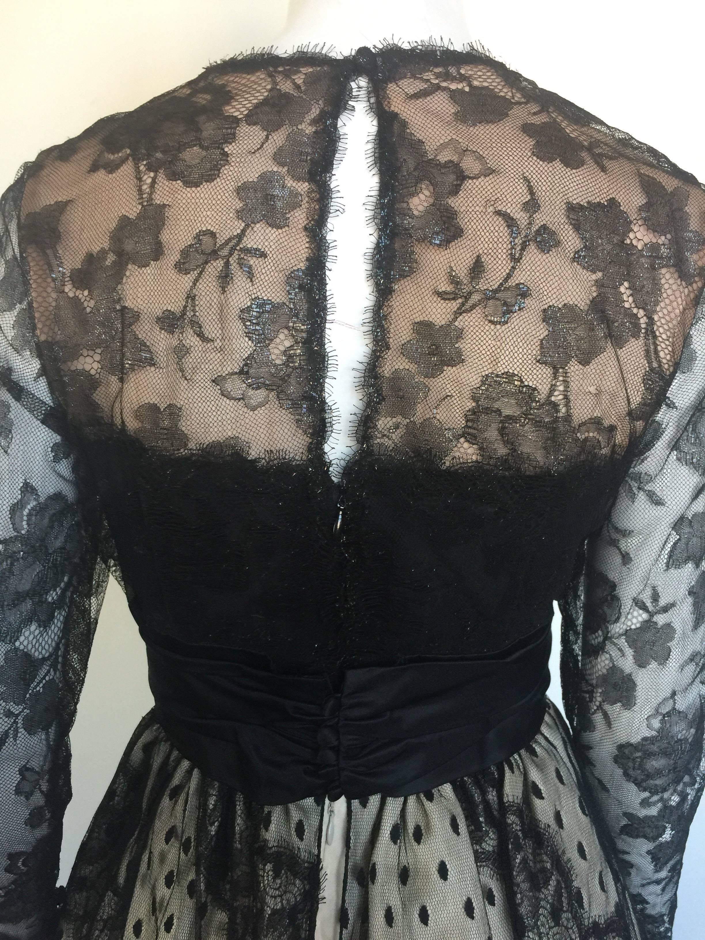 Bill Blass black and nude lace ball gown  For Sale 1