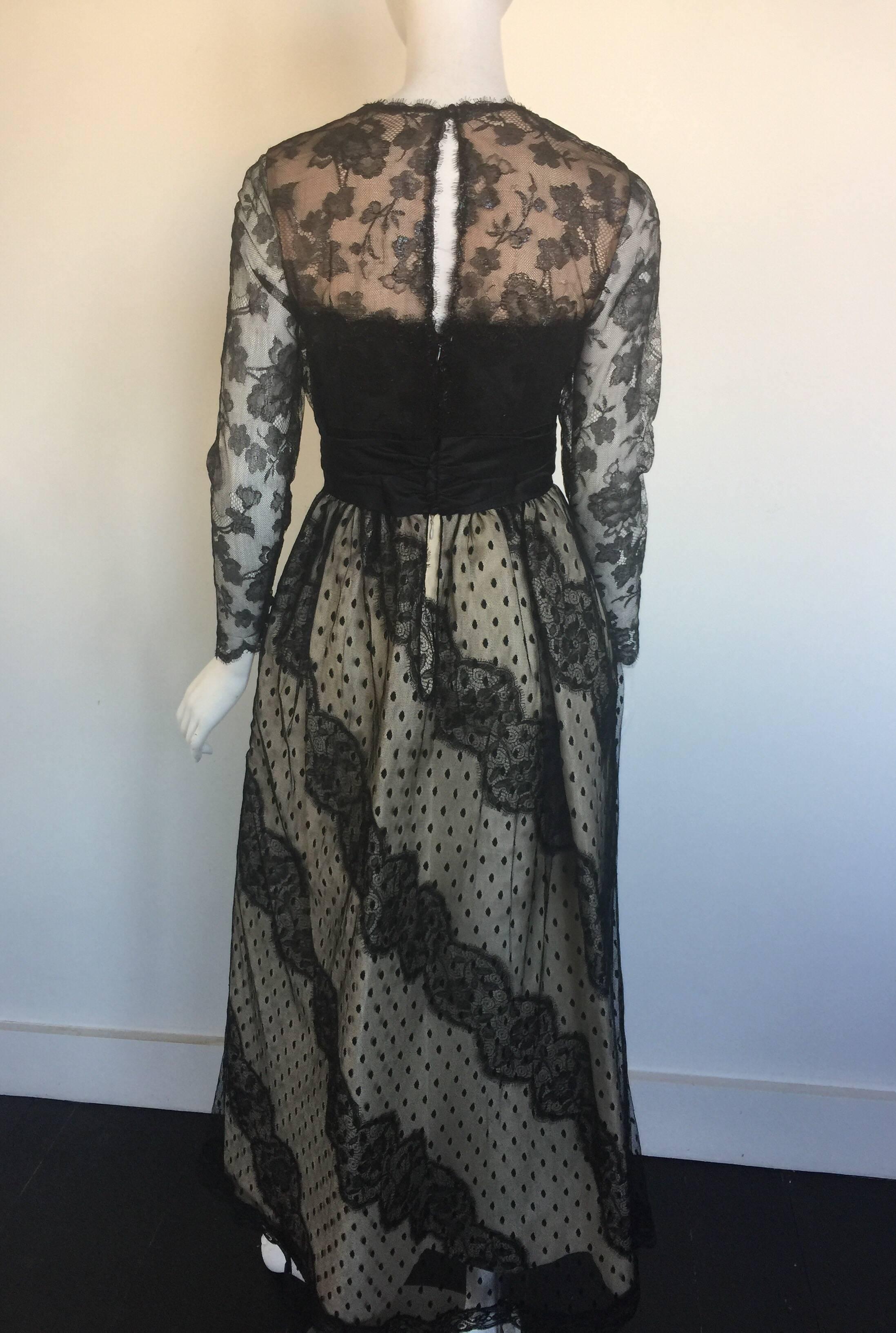 Bill Blass black and nude lace ball gown  For Sale 2
