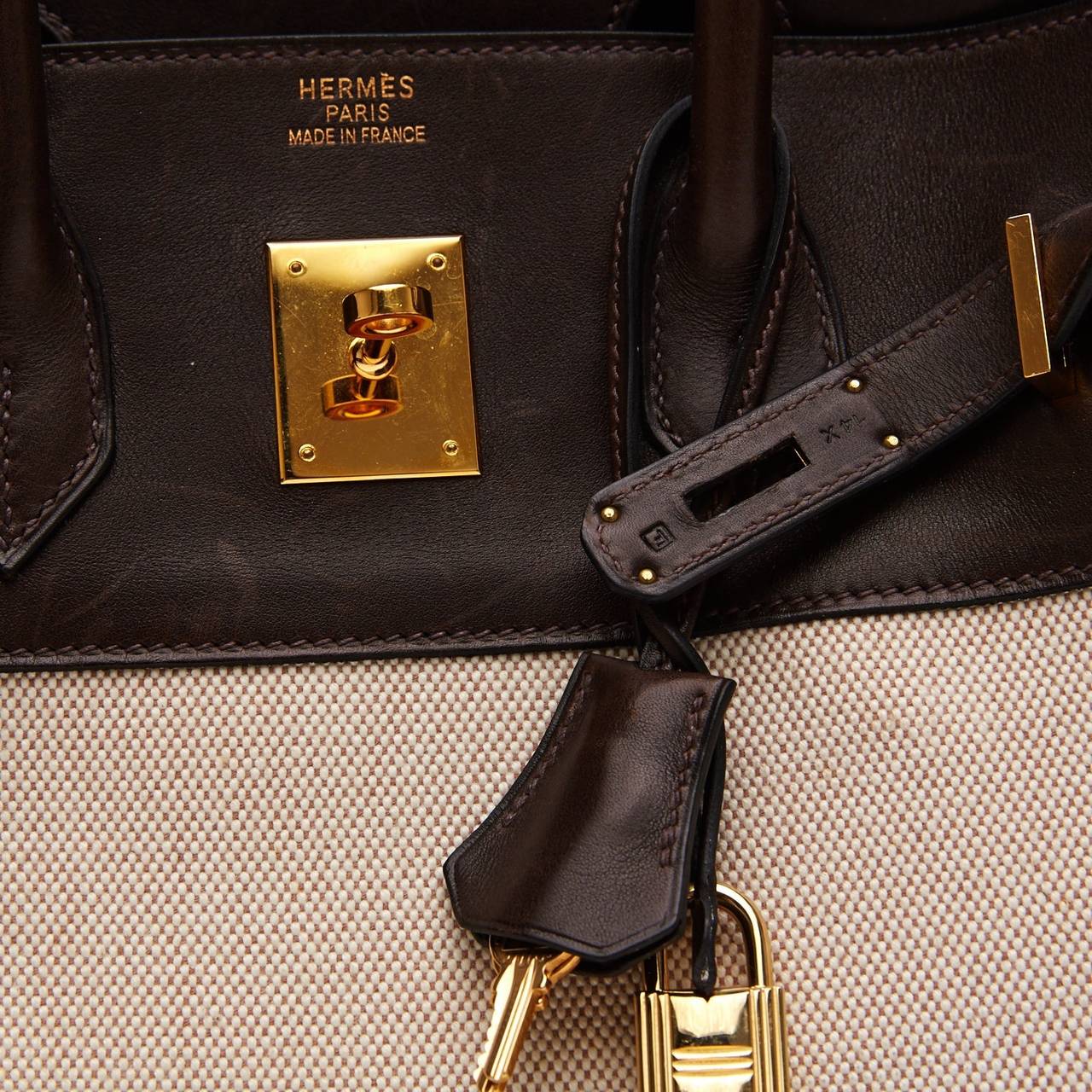 Hermes Birkin Leather and Toile 35 at 1stdibs  
