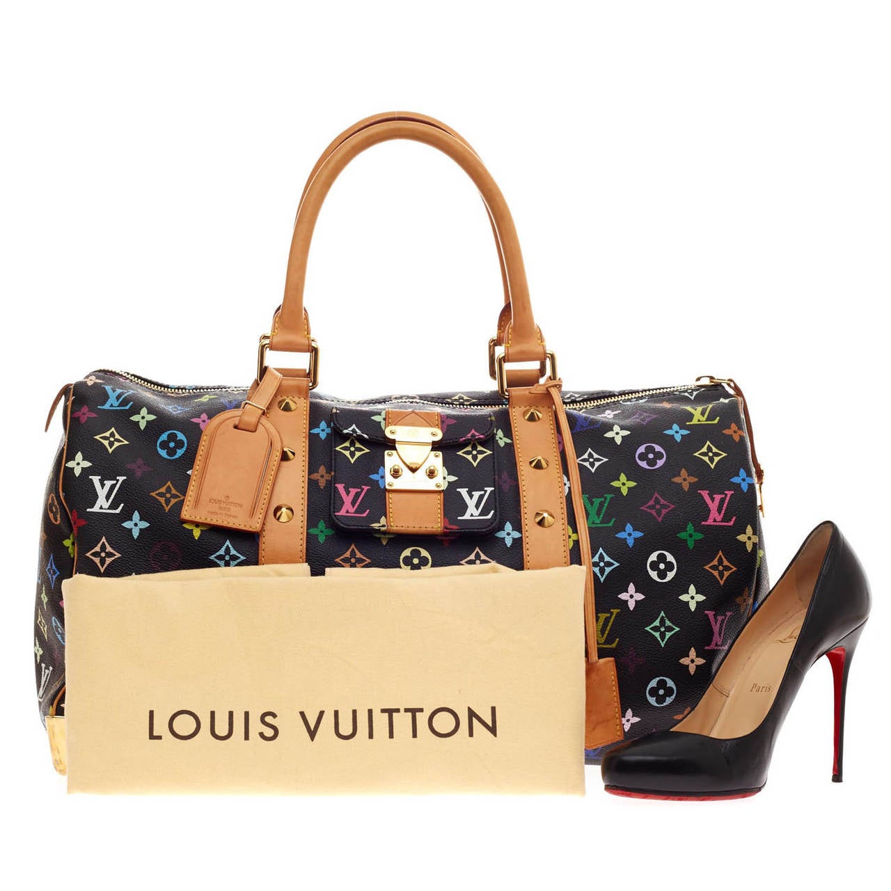 The Louis Vuitton Keepall Monogram Multicolor in size 45 is a vibrant and glamorous duffle perfect for traveling in style or for a weekend getaway. A beautiful reinterpretation of Louis Vuitton's classic monogram duffle, this bag features Takashi