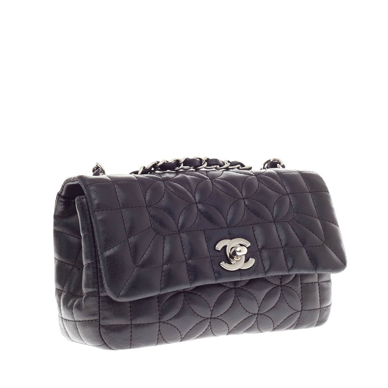 CHANEL, Bags, Chanel Classic Flap Floral Geometric Quilted Black Lambskin  Crossbody Bag