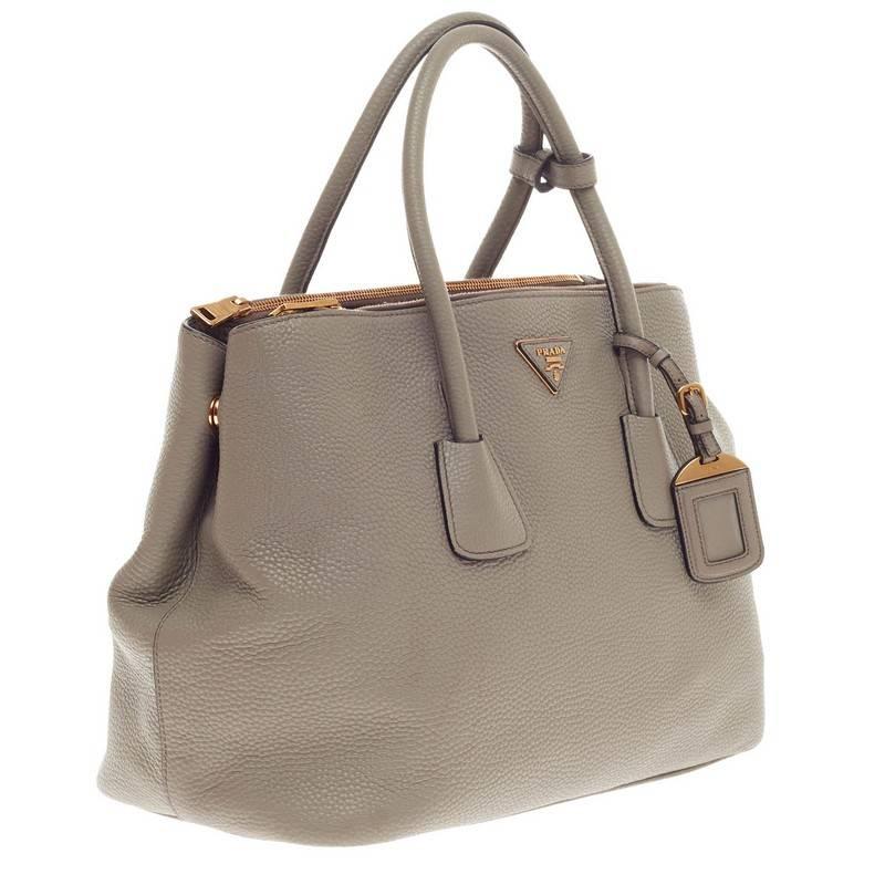 Prada Double Zip Convertible Tote Vitello Daino Large In Good Condition In NY, NY