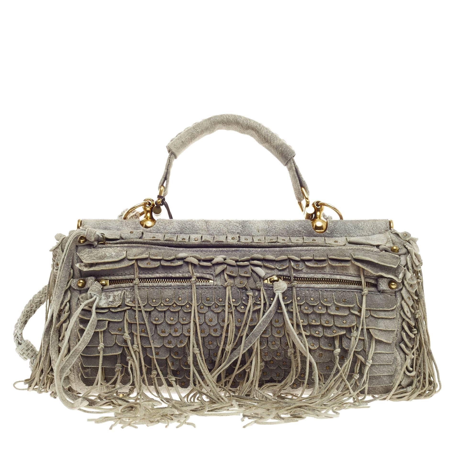 Women's or Men's Roberto Cavalli Fringed Doctor Bag Distressed Suede