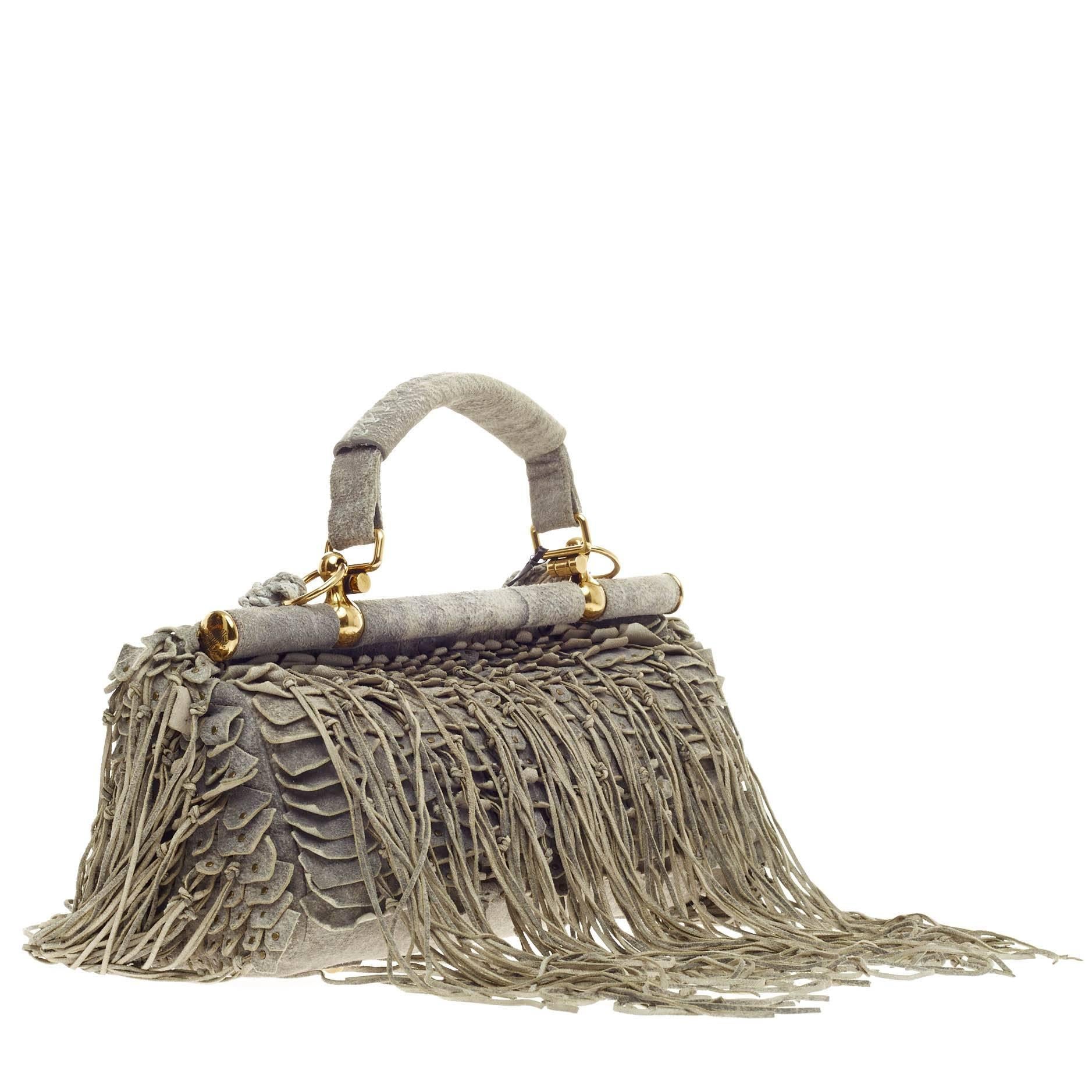 Roberto Cavalli Fringed Doctor Bag Distressed Suede In Good Condition In NY, NY