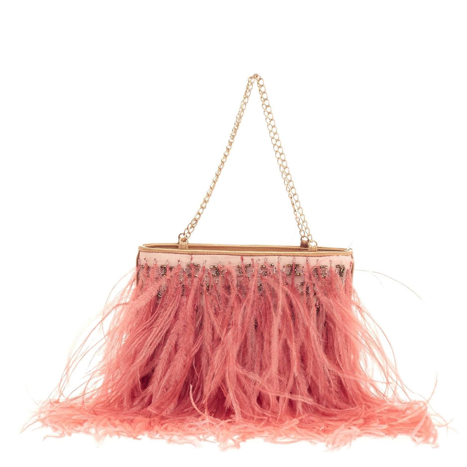Chanel Chain Strap Pochette Ostrich Feather At 1stdibs