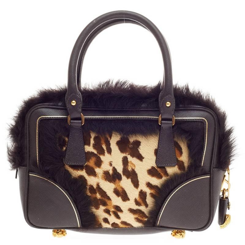 Prada Clawfoot Satchel Calf Hair and Faux Fur Small In Good Condition In NY, NY
