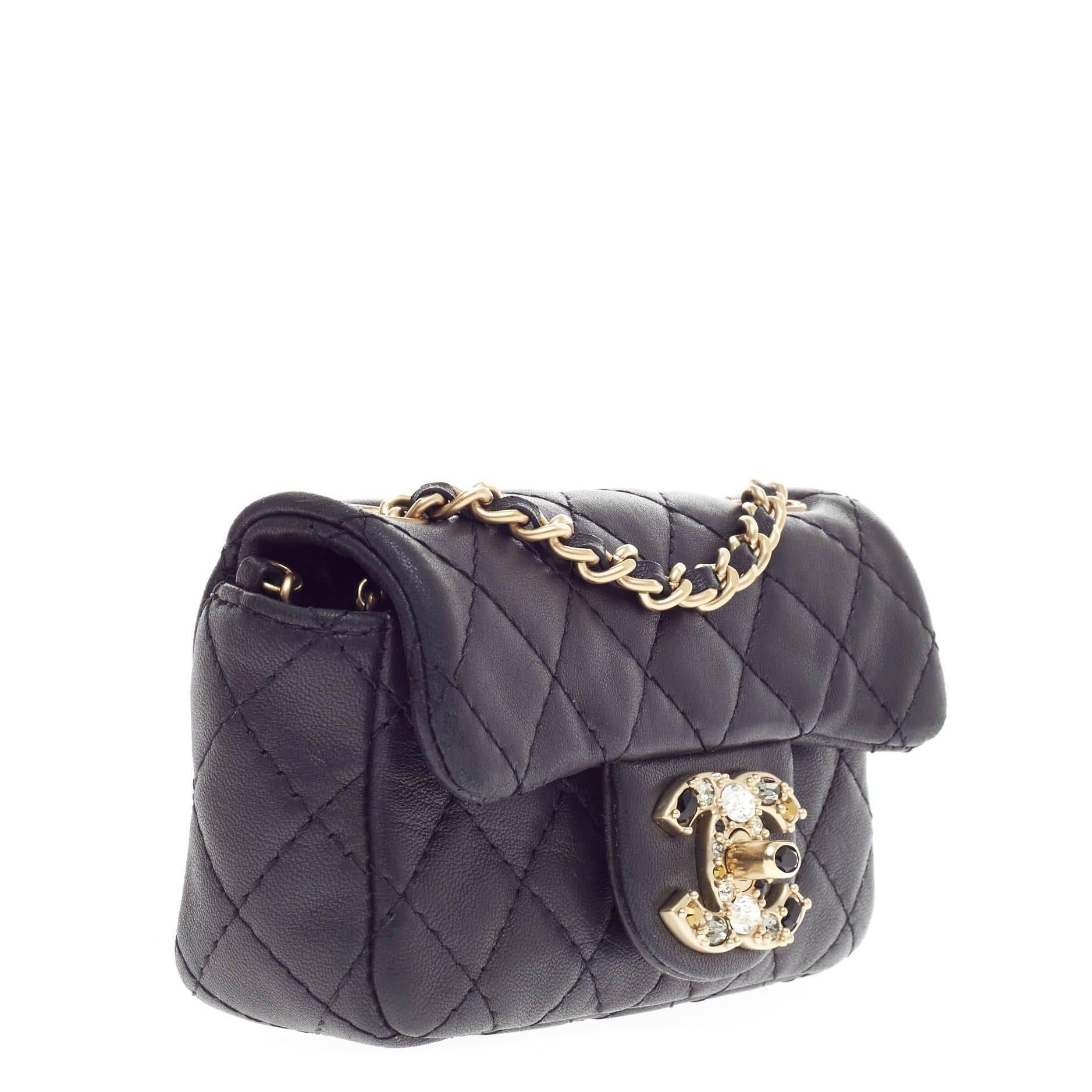 Women's or Men's Chanel Precious Jewel Flap Quilted Lambskin Extra Mini