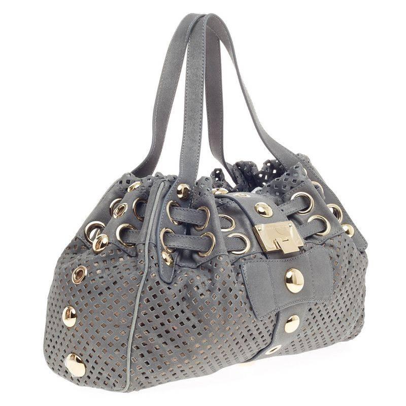 Jimmy Choo Riki Hobo Perforated Suede In Good Condition In NY, NY