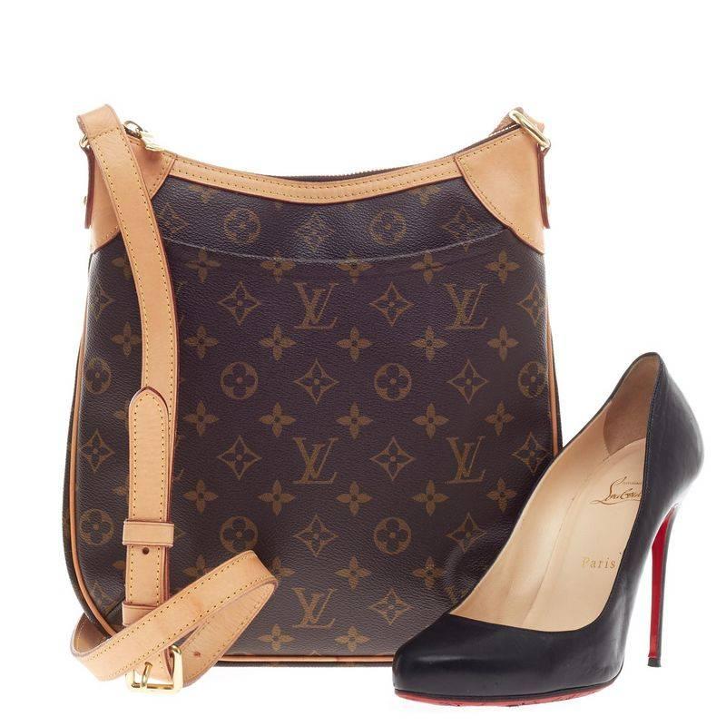 This authentic Louis Vuitton Odeon Monogram Canvas in size PM is a practical yet iconic bag that is sure to be a wardrobe staple. Crafted in Louis Vuitton’s signature brown monogram canvas, this stylish cross-body bag features an external flat