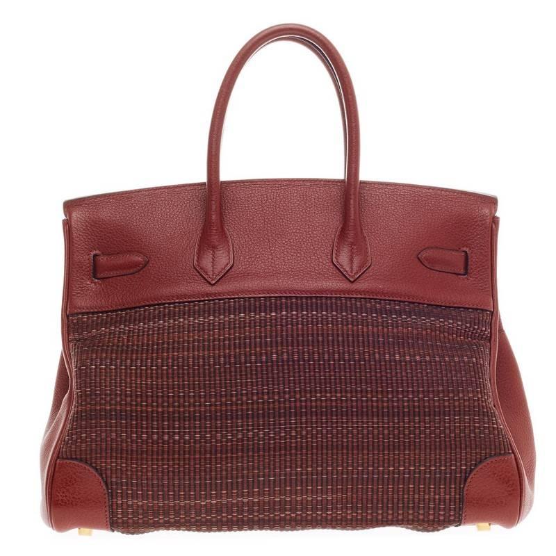 Hermes Birkin Rouge Buffalo Crinoline with Gold Hardware 35 In Good Condition In NY, NY