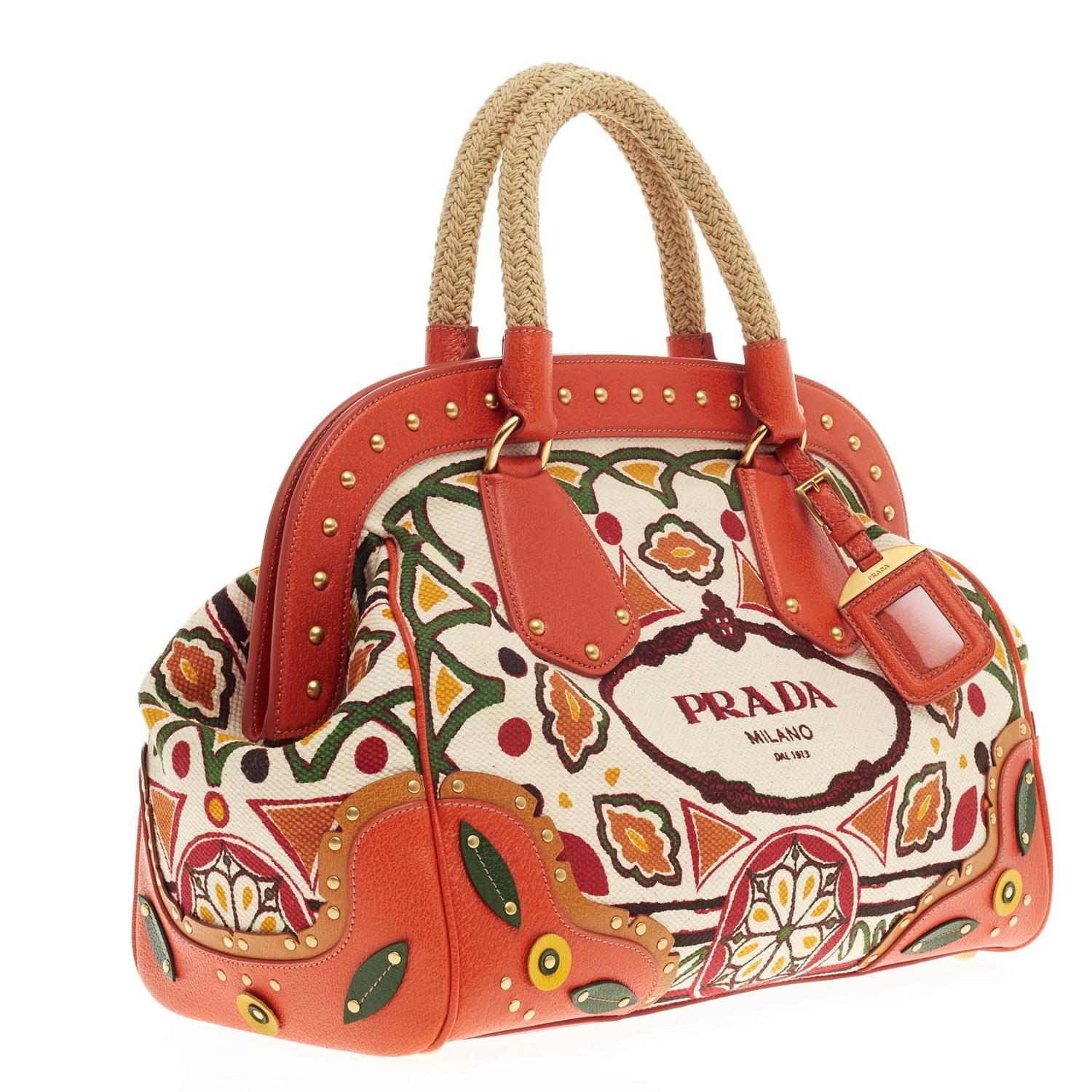 Prada Canapa Frame Satchel Printed Canvas Medium at 1stdibs  