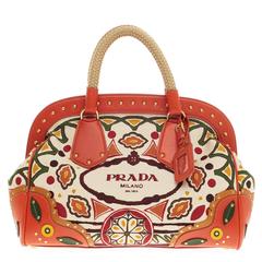 Prada Canapa Frame Satchel Printed Canvas Medium