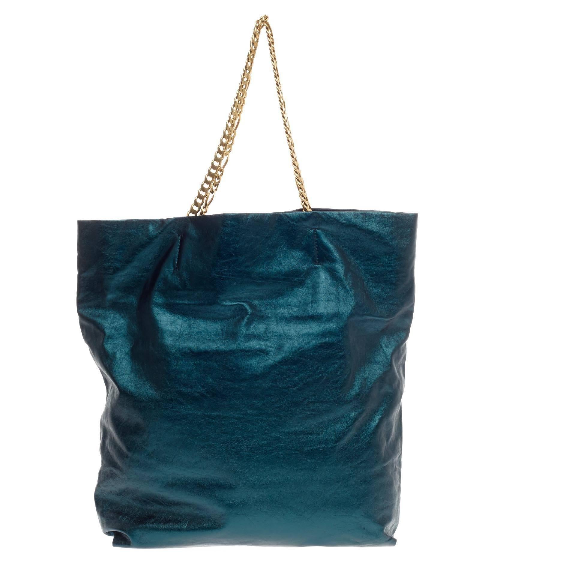 Lanvin Paper Bag Tote Metallic Lambskin Large In Good Condition In NY, NY