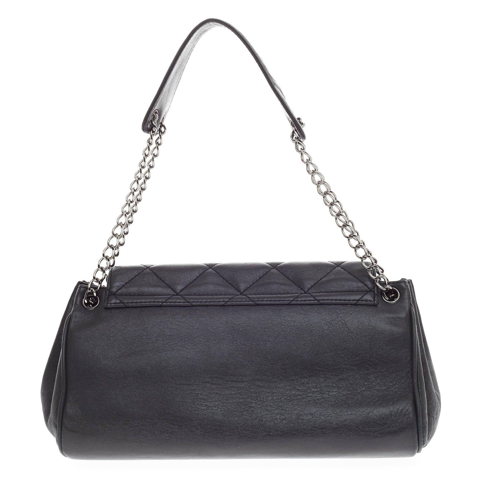 Chanel Accordion Push Lock Flap Bag Quilted Leather Medium In Good Condition In NY, NY
