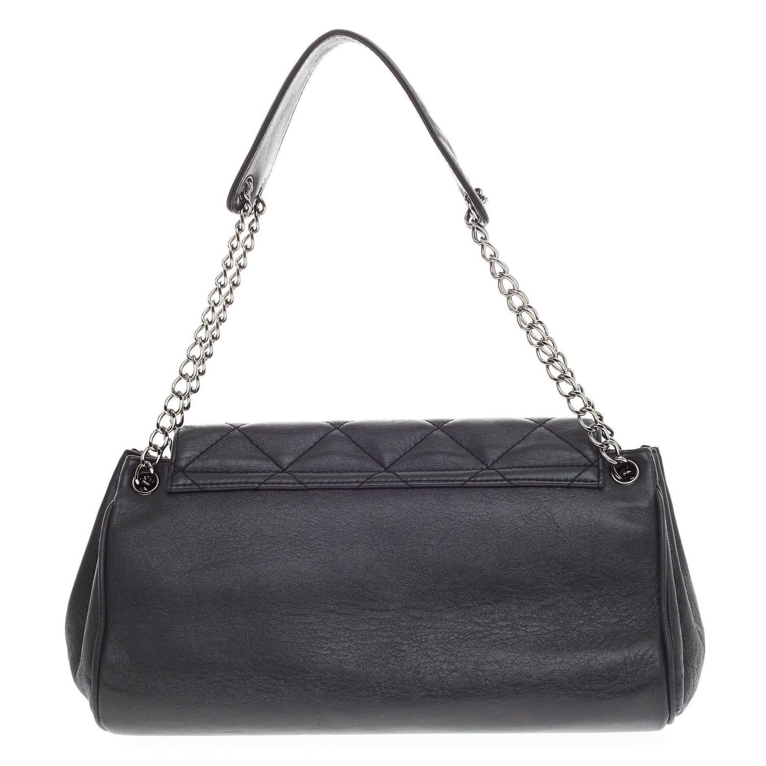 Chanel Accordion Push Lock Flap Bag Quilted Leather Medium at 1stdibs