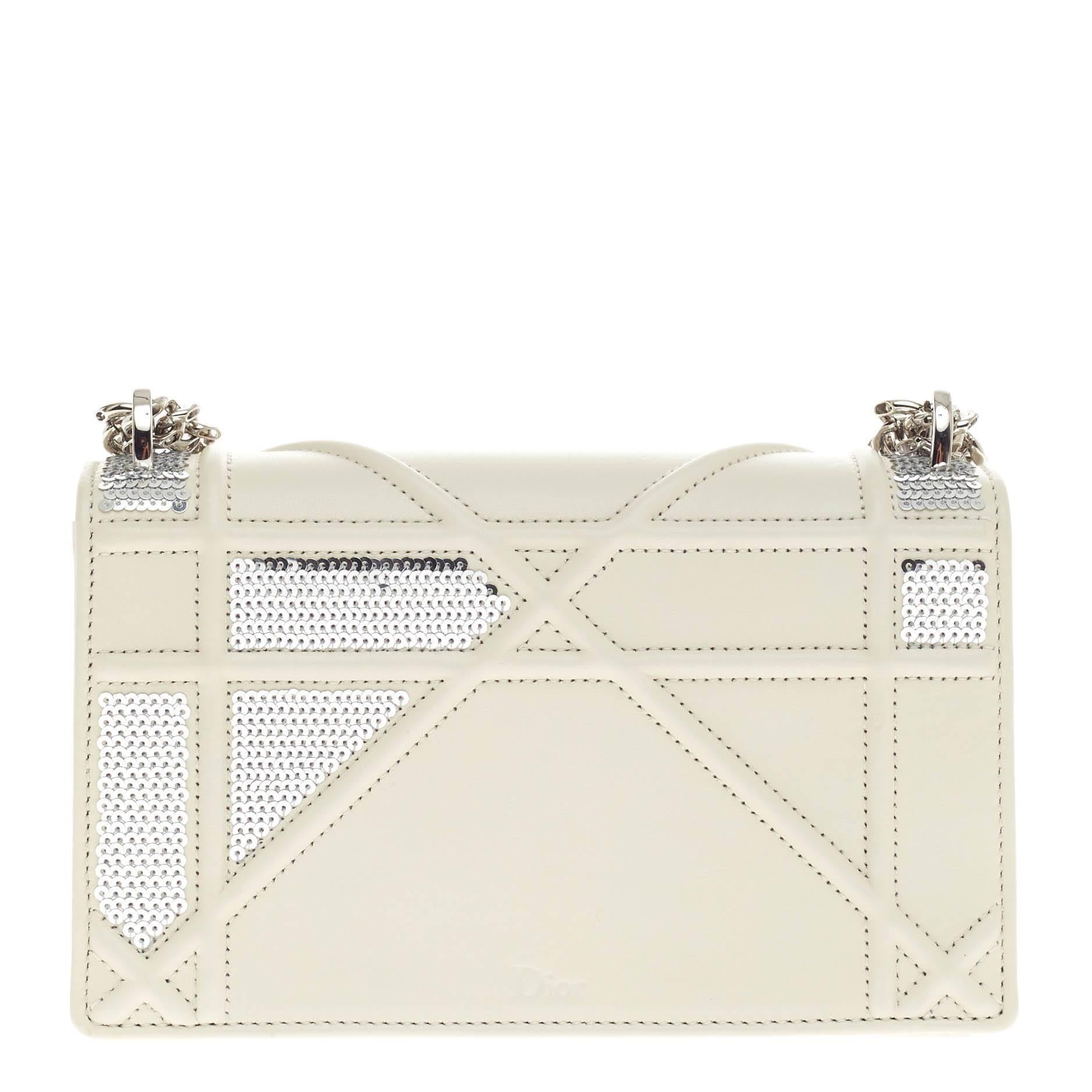 Beige Christian Dior Diorama Flap Bag Sequin Embellished Lambskin Mini