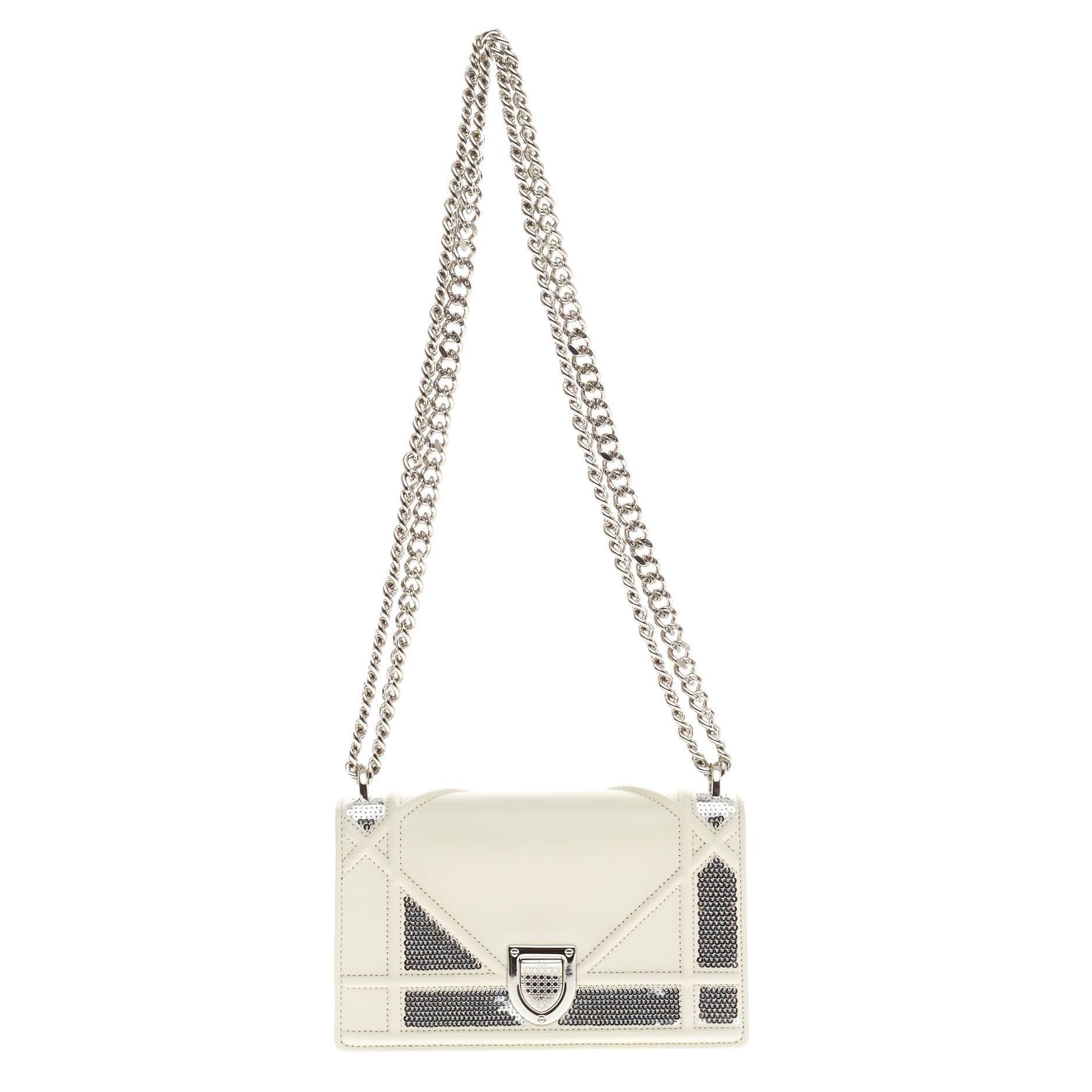 Women's Christian Dior Diorama Flap Bag Sequin Embellished Lambskin Mini