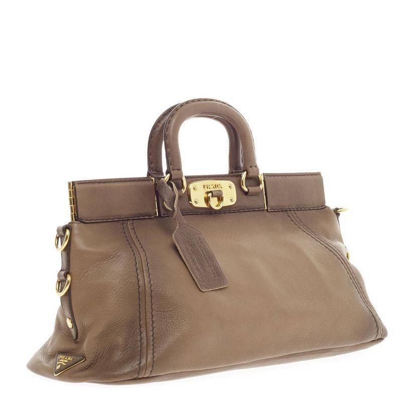 Prada Flat Frame Convertible Satchel Leather Large For Sale at 1stdibs