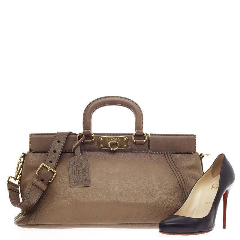 Prada Flat Frame Convertible Satchel Leather Large For Sale at 1stdibs