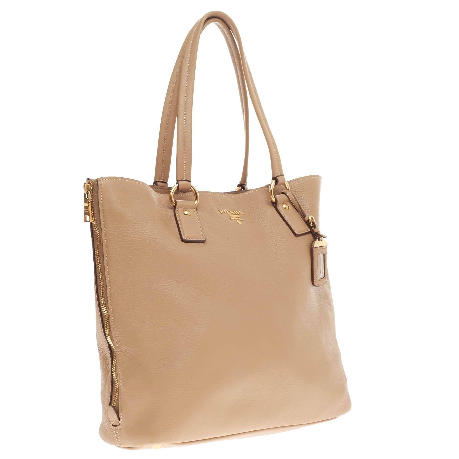 Prada Side Zip Shopper Tote Vitello Daino Groß für Damen oder Herren