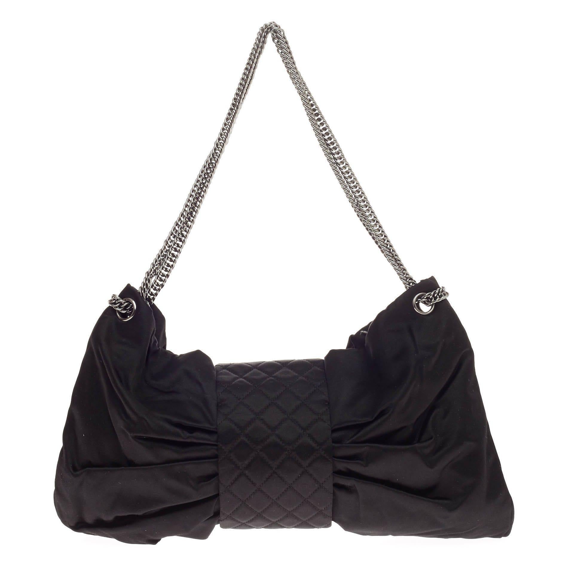 Chanel Schleife Tasche Satin Groß (Schwarz)