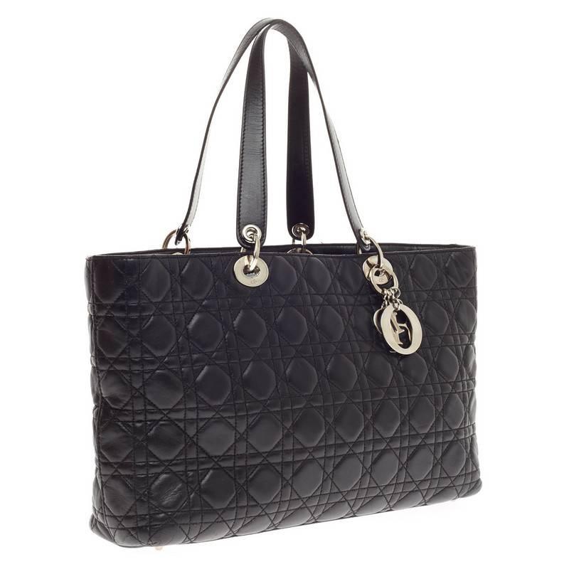 Black Christian Dior Lady Dior Tote Cannage Quilt Lambskin Large