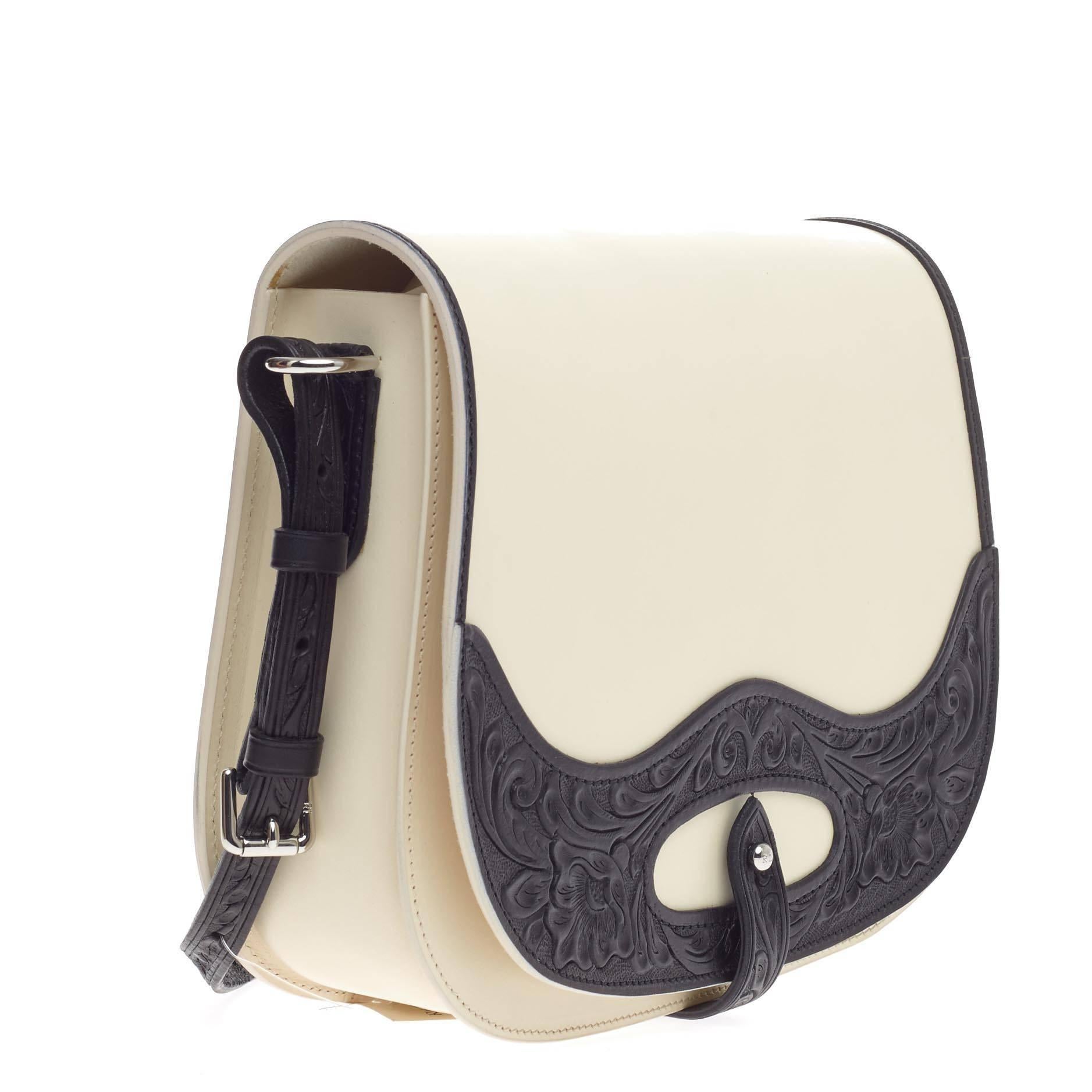 Ralph Lauren Collection Equestrian Contrast Crossbody Tooled Leather In Good Condition In NY, NY