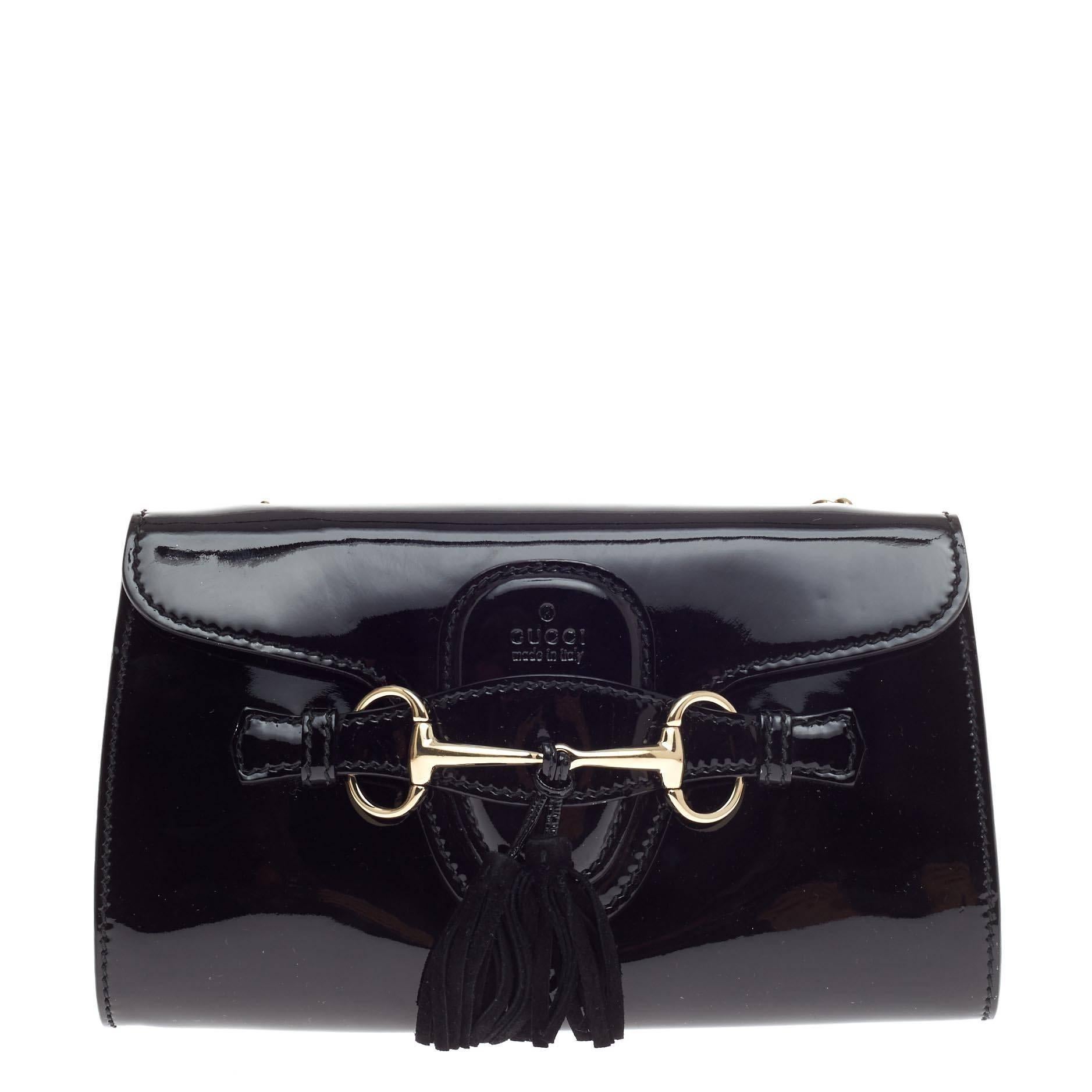 Black Gucci Emily Chain Strap Flap Bag Patent Small