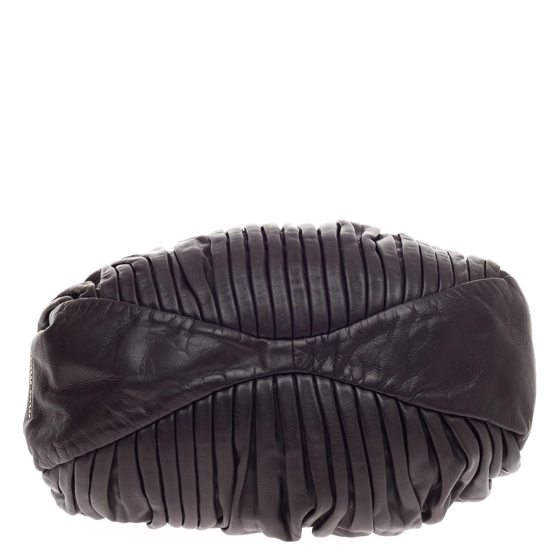 Miu Miu Bosco Convertible Hobo Pleated Leather Large In Good Condition In NY, NY