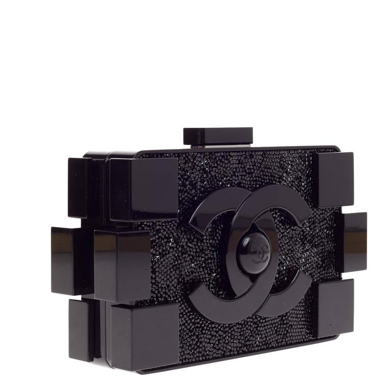 Chanel Plexiglass Barcode Boy Brick Lego Clutch Black, Preowned in