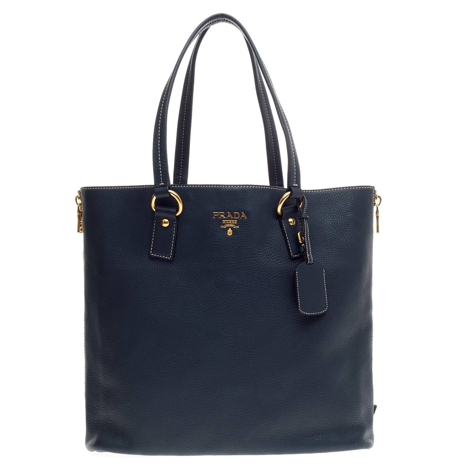 Prada Side Zip Convertible Shopper Tote Vitello Daino Large