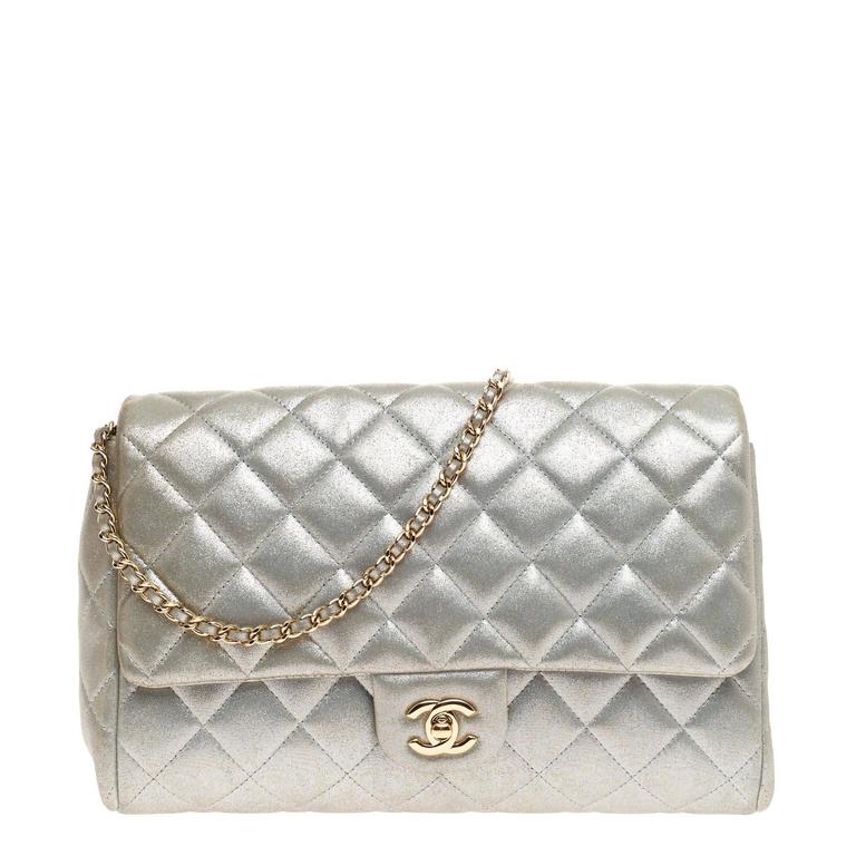 Chanel Clutch with Chain Quilted Pearlescent Calfskin at 1stdibs