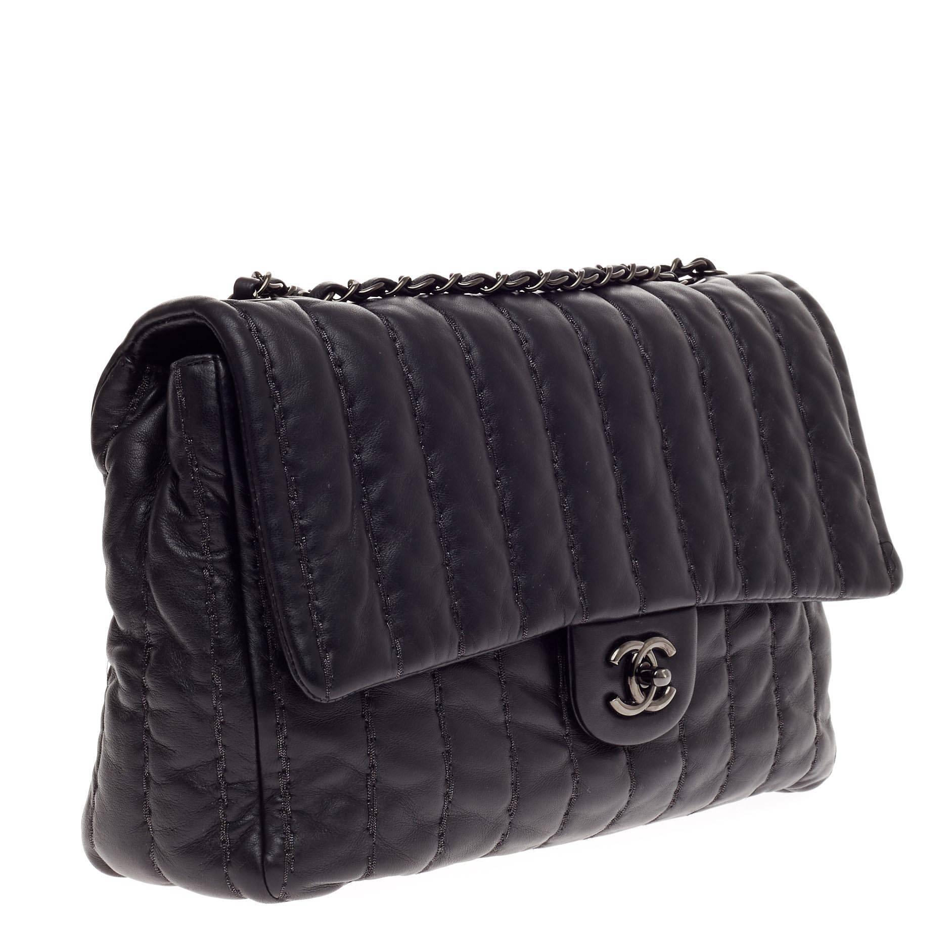 Chanel Vertical Stitch Single Flap Lambskin Jumbo In Good Condition In NY, NY