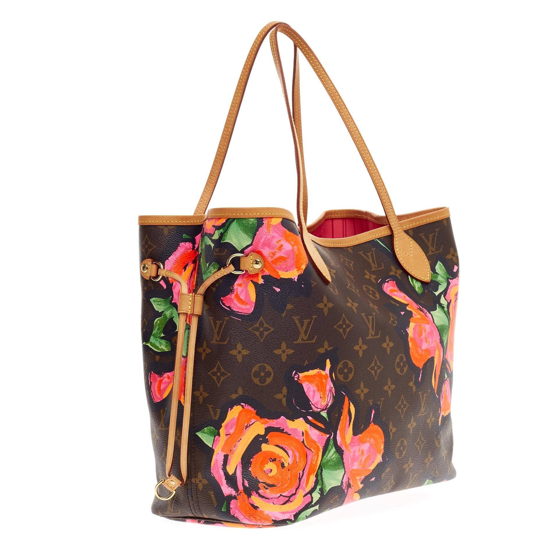 Brown Louis Vuitton Neverfull Limited Edition Monogram Canvas Roses MM