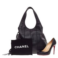 Chanel Square Stitch Tassel Hobo Leather Large