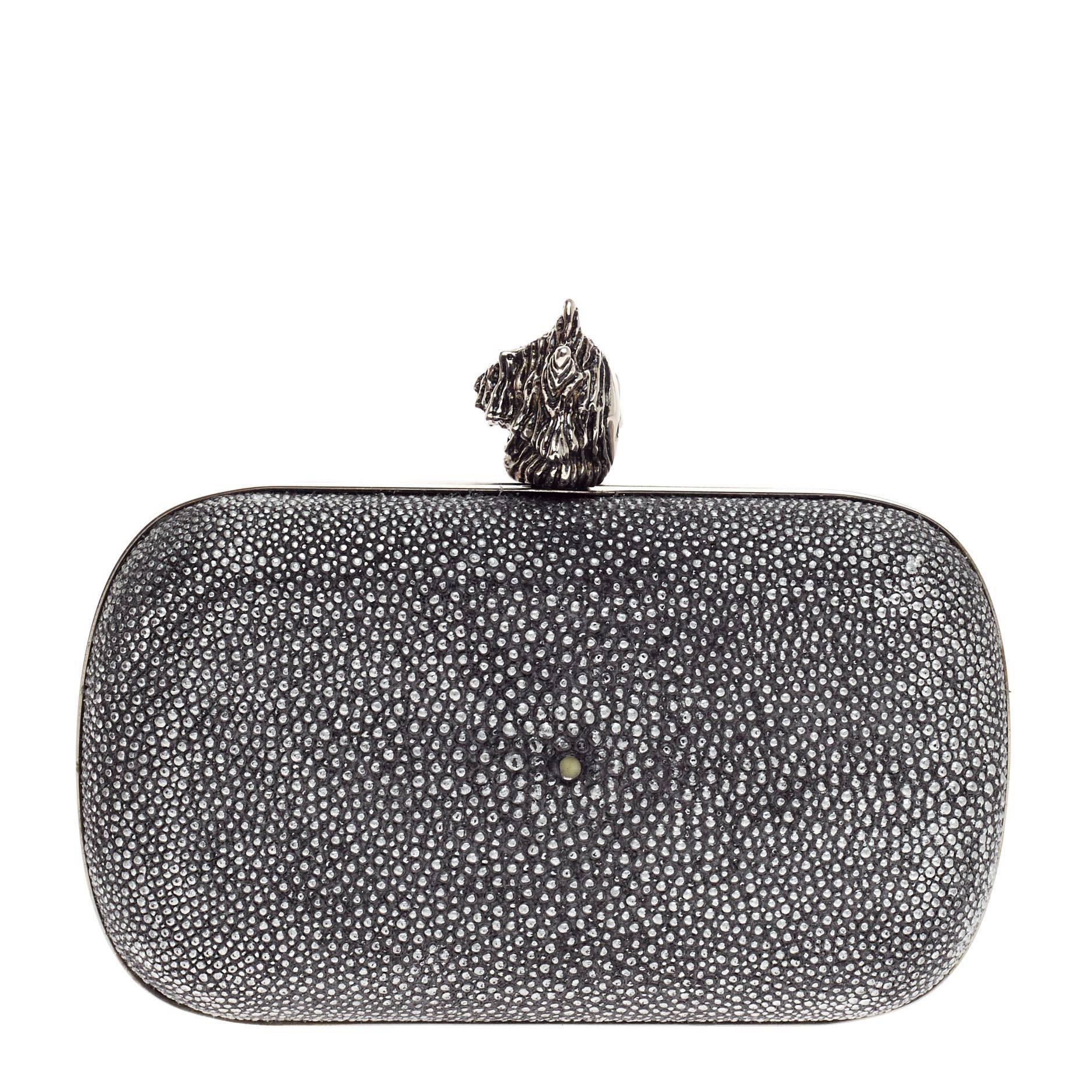 Alexander McQueen Skull Box Clutch Stingray Small In Good Condition In NY, NY