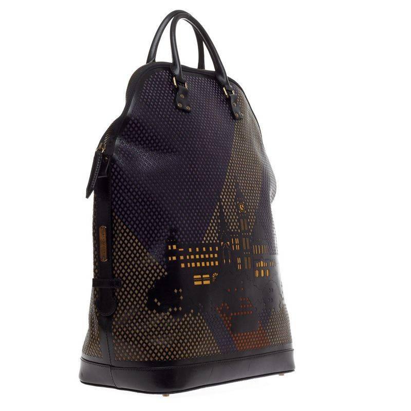 Burberry St Ives Satchel Perforiertes City-Motiv Leder Groß (Schwarz)