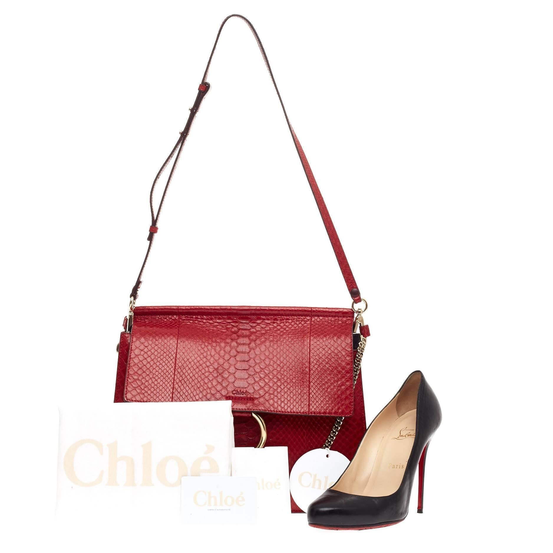 This authentic Chloe Faye Shoulder Bag Python Medium presented in the brand's pre-fall/winter 2015 Collection personifies Chloe's unique luxe bohemian aesthetic. With an ode to the 70's, this stylish bag is crafted from red genuine python skin