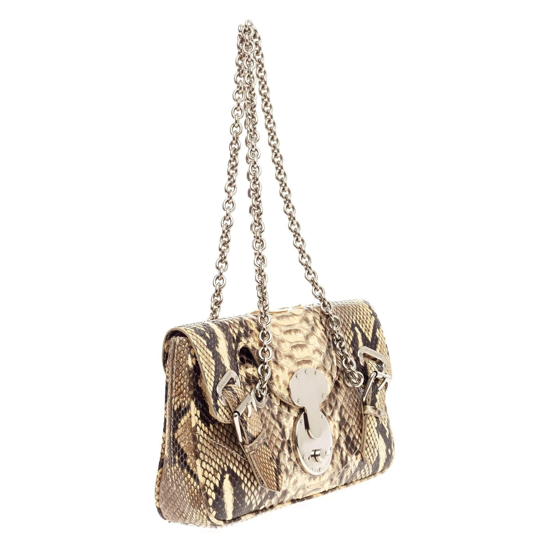 Beige Ralph Lauren Collection Vintage Ricky Belted Chain Shoulder Bag Python Small