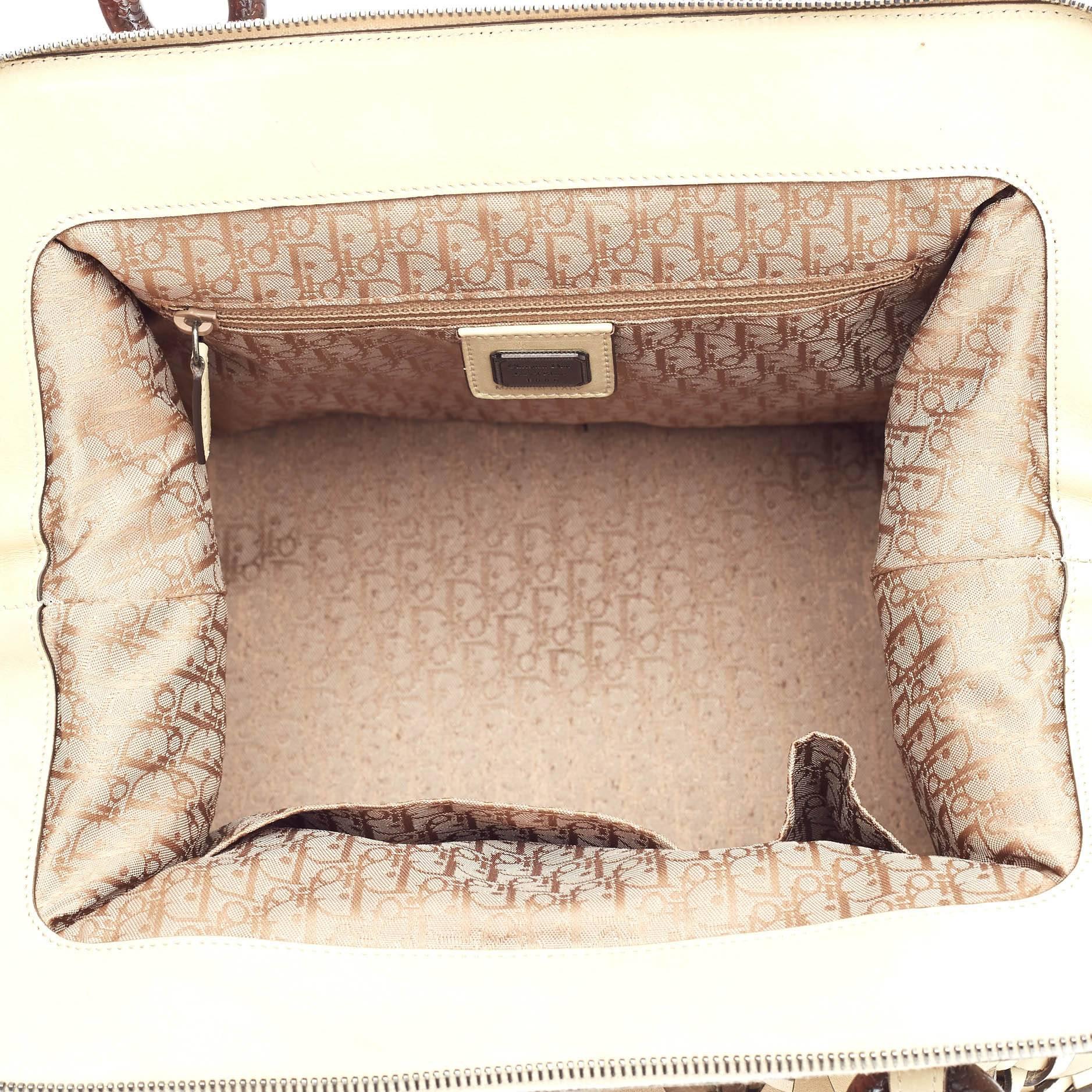 Beige Christian Dior 1947 Samourai Bag Woven Leather Medium