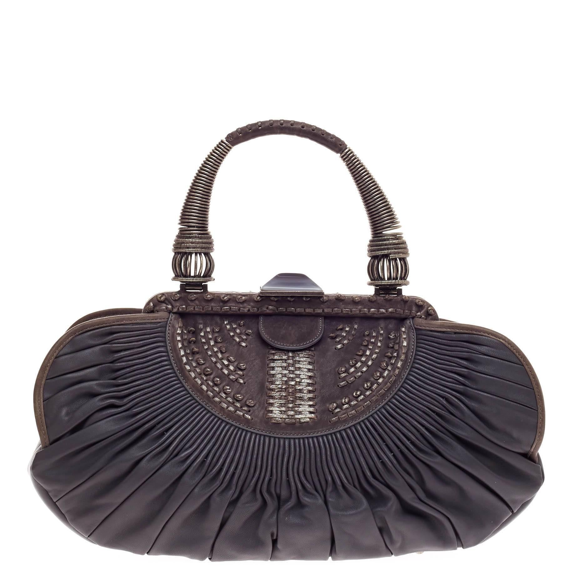 Christian Dior Plisse Frame Bag Pleated Leather Medium In Good Condition In NY, NY