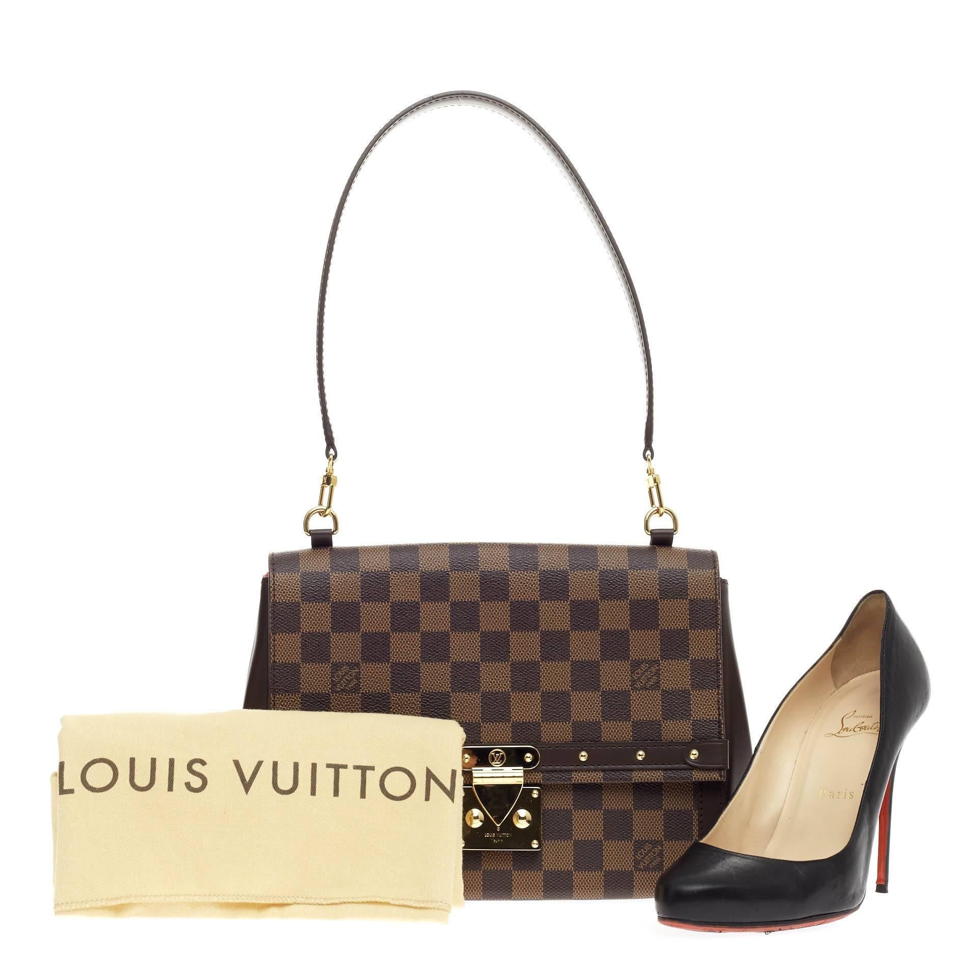 This authentic Louis Vuitton Venice Shoulder Bag Damier is a chic and sophisticated bag loved by many. Crafted from damier ebene canvas, this elegant shoulder bag features brown leather sides and trims, gusseted sides with snap closures, detachable